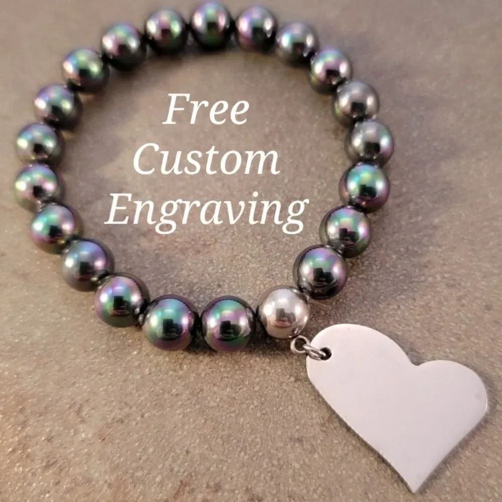 New Iridescent Stainless Steel Beaded  Asymmetrical Heart Bracelet